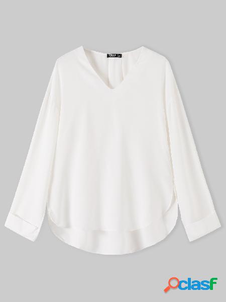 YOINS BASICS Branco Slit Design Blusa de mangas compridas