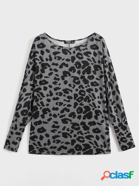 YOINS BASICS Leopard One Blusa de manga comprida de ombro