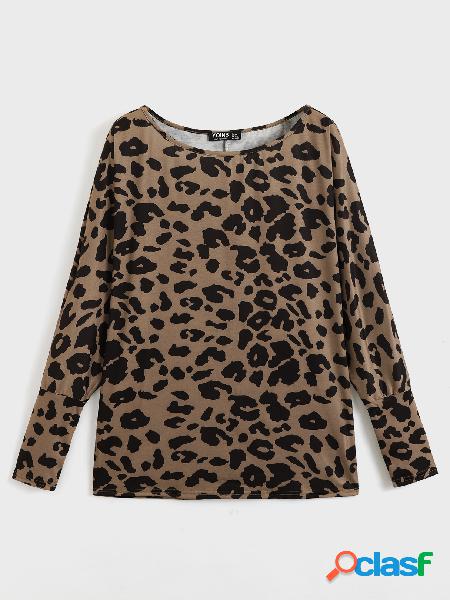 YOINS BASICS Leopard One Blusa de ombro manga comprida