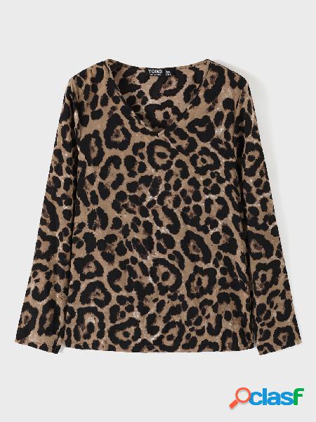 YOINS BASICS Leopard com decote em V Mangas compridas