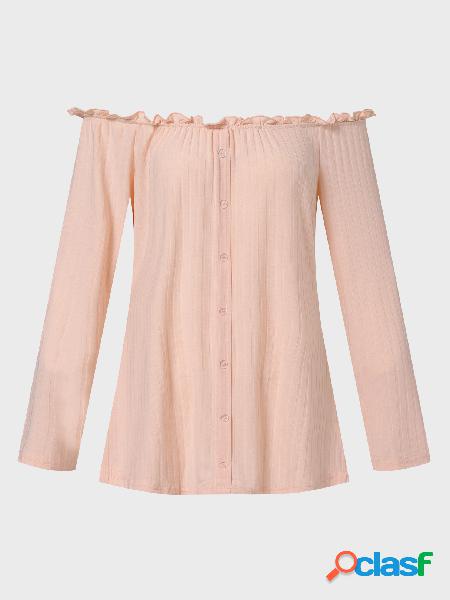 YOINS BASICS Plus Tamanho Rosa Camiseta de alface costurada