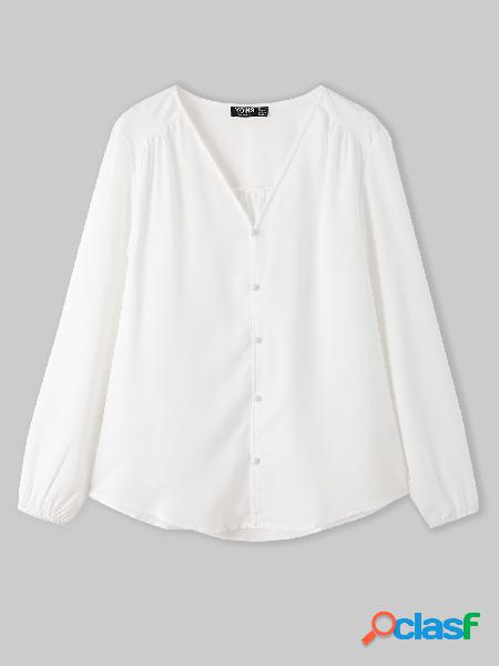 YOINS BASICS White Button Design Blusa com decote em V