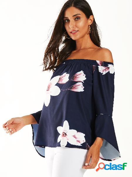 YOINS Blusa com estampa floral marinho off the Shoulder Bell