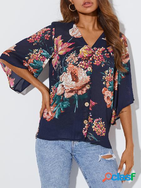 YOINS Blusa de manga curta com estampa floral com estampa