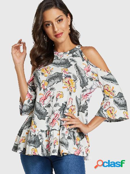 YOINS Blusa de mangas compridas com estampa floral branca