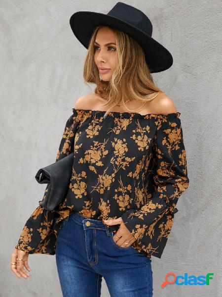 YOINS Blusa de mangas compridas com estampa floral preta