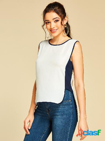 YOINS Camiseta de alça branca sem mangas com remendo azul