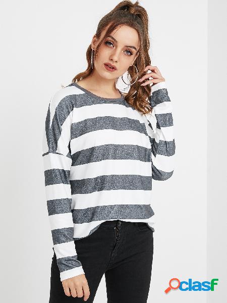 YOINS Cold Shoulder Stripe Mangas Compridas Tee