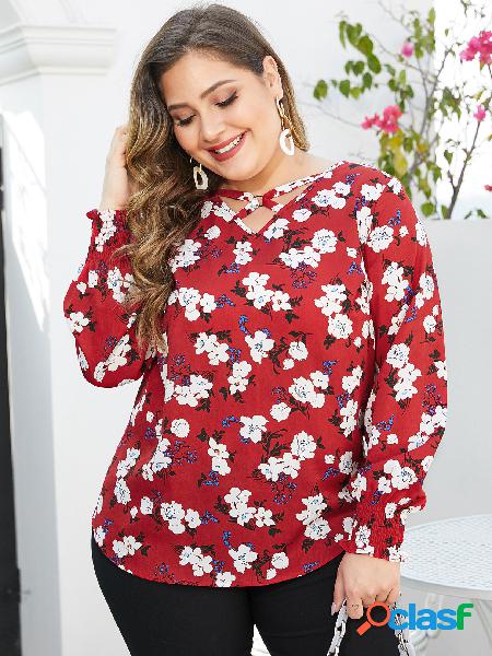 YOINS Plus Blusa aleatória tamanho floral com estampa em V