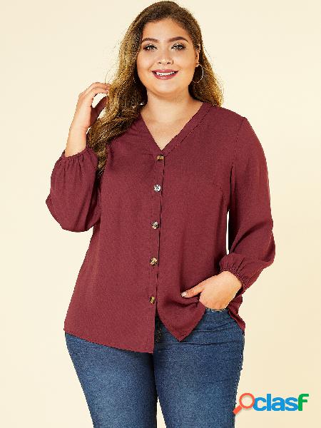 YOINS Plus Blusa tamanho Burgundy Button Design