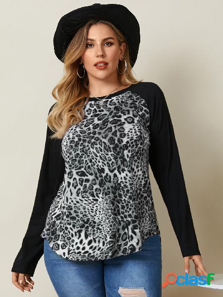 YOINS Plus Camiseta de mangas compridas de leopardo com