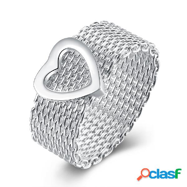 YUEYIN Sweet Ring Coração de tecelagem Silver Plated Women