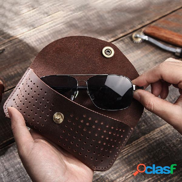 Óculos de sol vintage oco masculino Couro Genuíno Bolsa