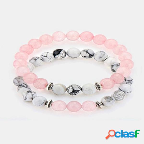 1 par Turquesa Cristal Fosco Pedra Casal Bracelete Frisada