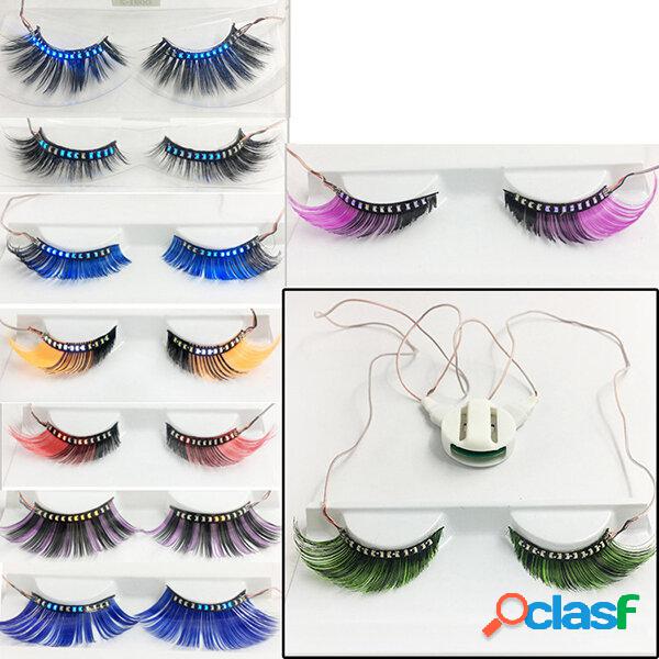 1 par levou cílios falsos luz impermeável Long Curly