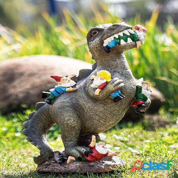 1 pc dinossauro comendo gnomos anões jardim arte ornamento