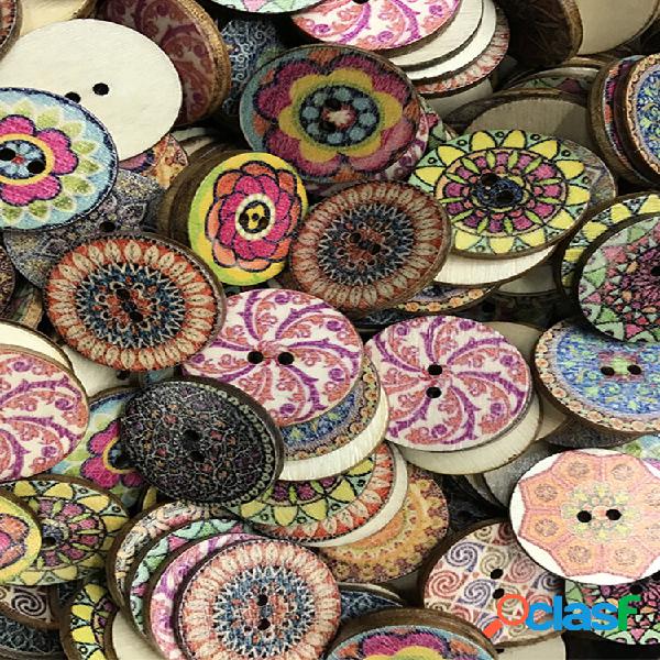 100 Pcs Classic Retro Disco Impresso Botões Flores De
