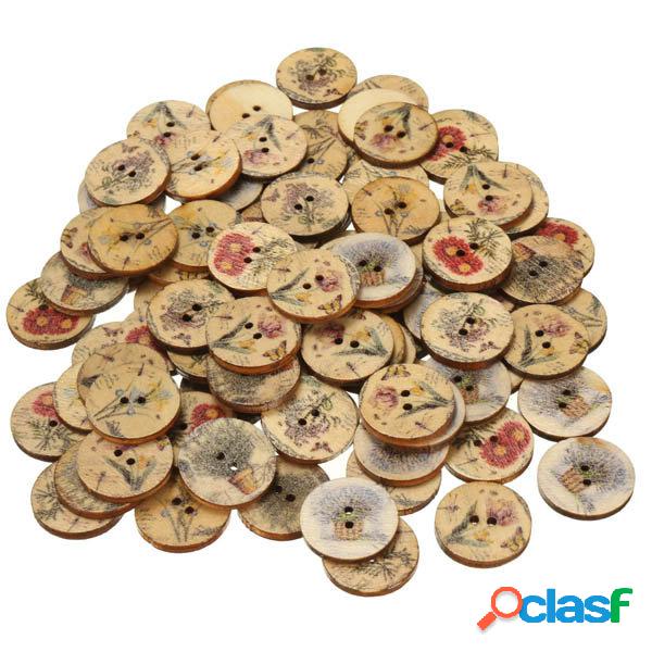 100pcs Botões de Costura de Madeira de Cores Misturadas