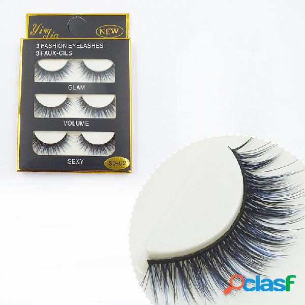 3 pares de cílios postiços 3D Black Blue Eye Lashes Makeup