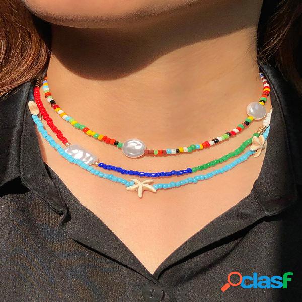 3 peças Colorful Conjunto de colar de imitação de pérola