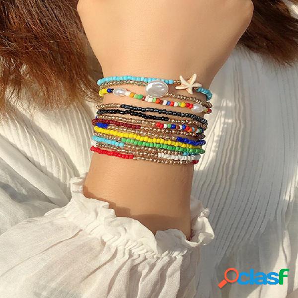 3 unidades Colorful Praia Conjunto de pulseiras de contas de