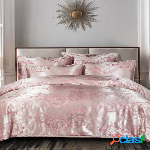 3 unidades Rosa Conjunto de roupa de cama de cetim floral