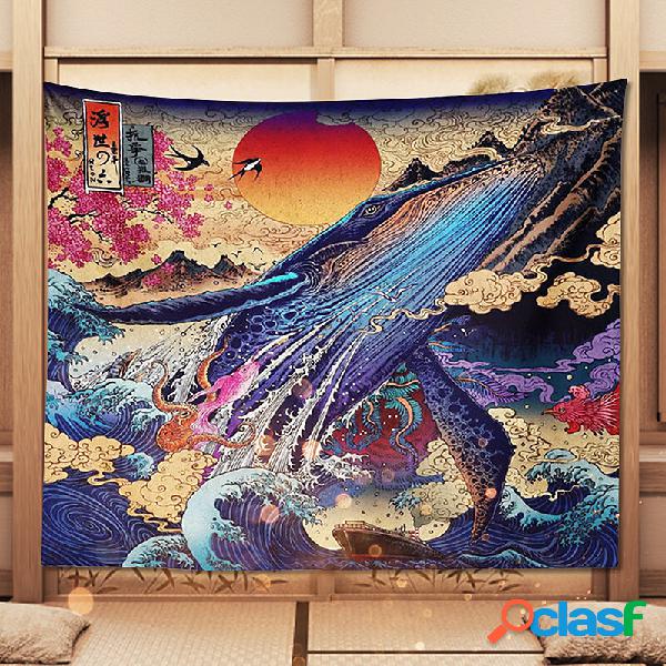 3D Great Japanese Sea Ocean Wave Baleia Sunset Home Store