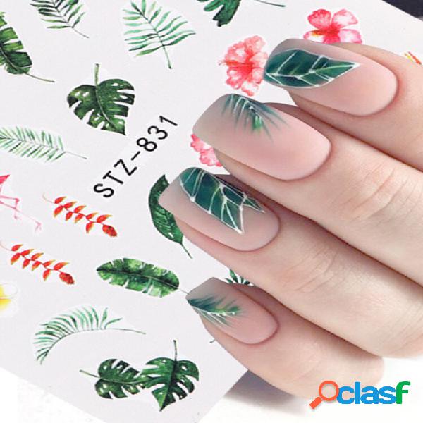 3D Unhas Art Sticker DIY Flower Green Folha Tree Slider