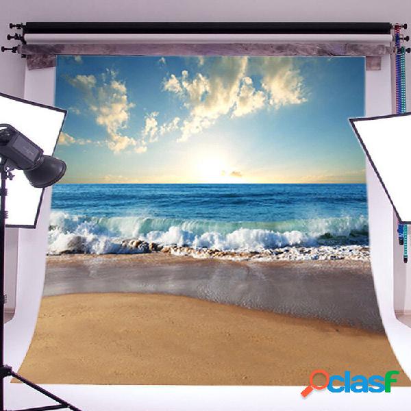 3X5FT Sunny Sea Praia Fotografia de vinil Fundo de estúdio