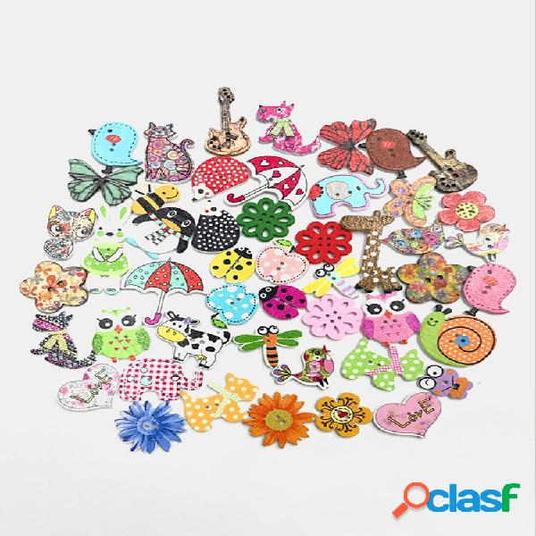 50 pcs Cartoon Printing Botões Animal Flower Film