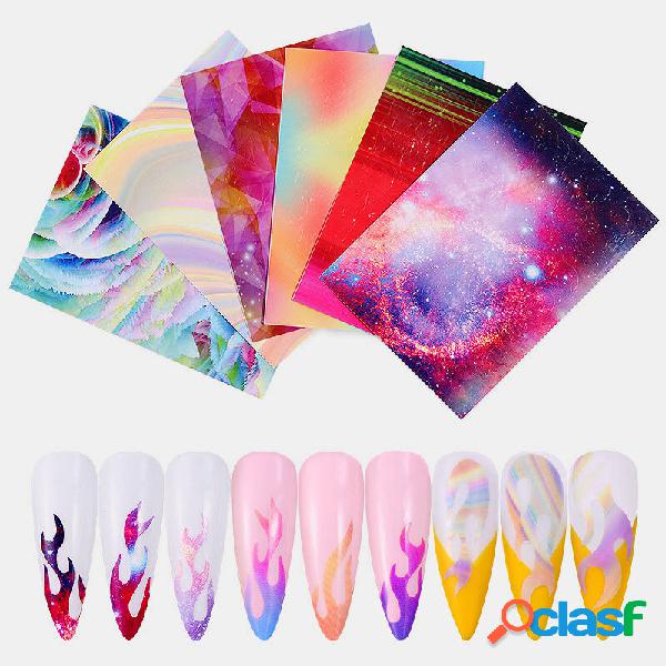 6 Cor / Kit Colorful Unhas Adesivo Laser Dazzle Flame Unhas