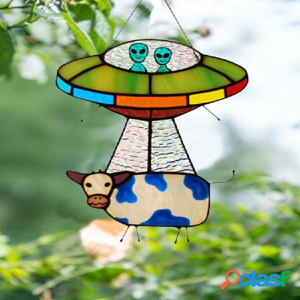 Acrílico UFO Alien Cow Decoração Suncatcher Vidro Janela