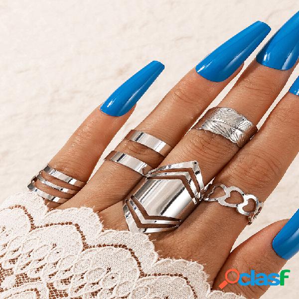 Alloy Folha Coração Shaped Geometric Ring 5 PCS Set Open