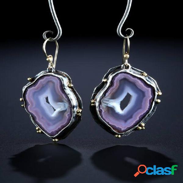 Ametista Vintage Pingente Brincos Cristal Irregular de