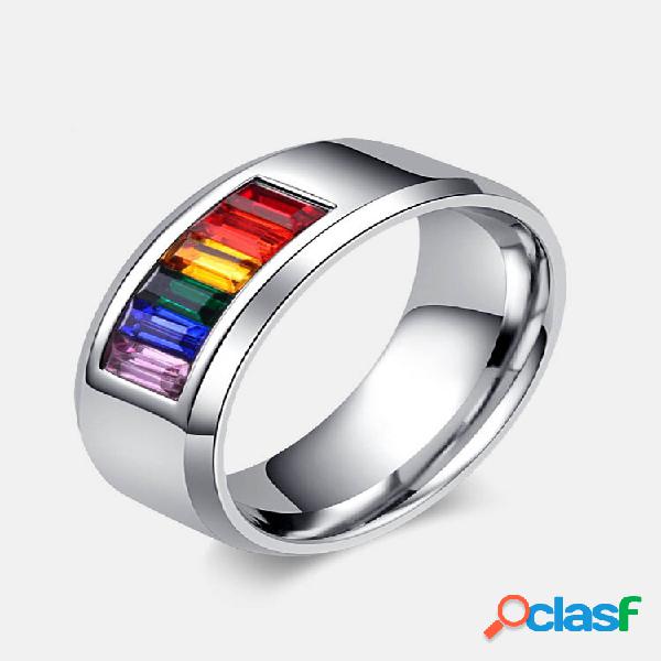Anel arco-íris de 8 mm de aço inoxidável moda anel
