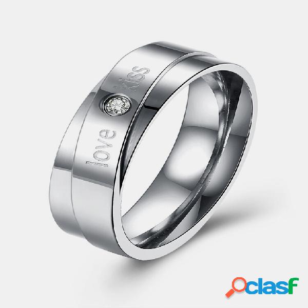 Anel de casal doce KISS & LOVE Zircon Anel elegante para