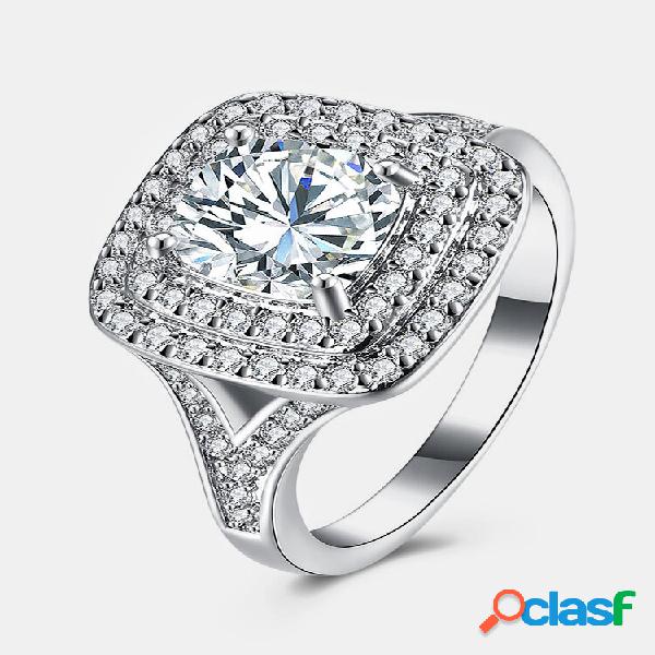 Anel de casamento de luxo elegante anel de zircão platina