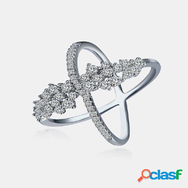 Anel feminino de luxo com cruz anel de zircão platina