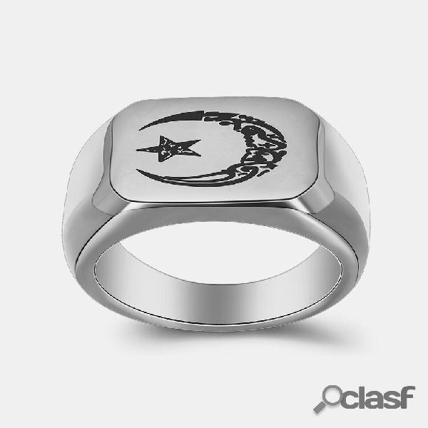 Anel retro lua estrela sol anel masculino de aço de