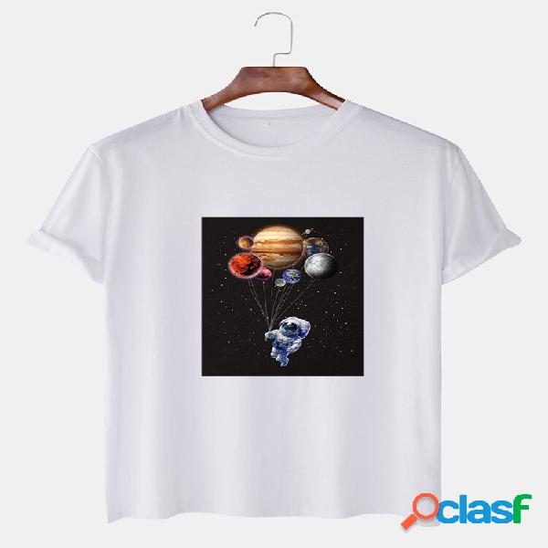 Astronaut Planet masculino com estampa gráfica de algodão