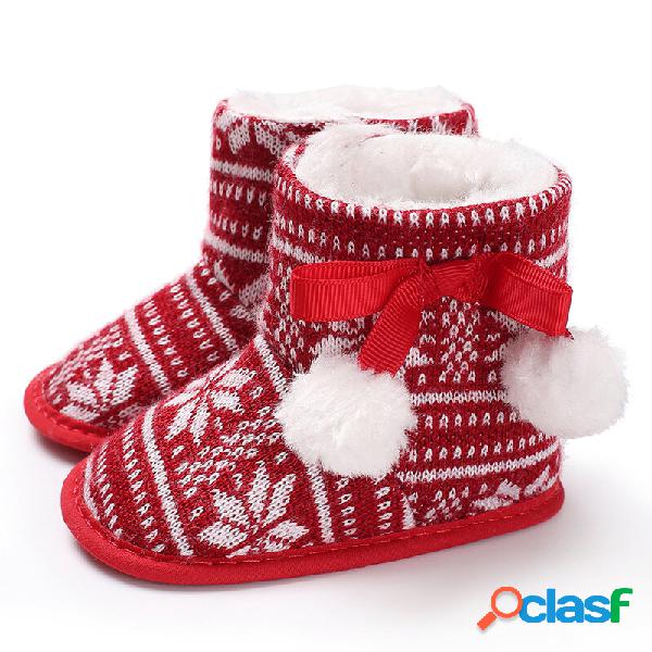 Baby Girls Christmas Lace-up Pom-pom Decor Comfy Soft Botas