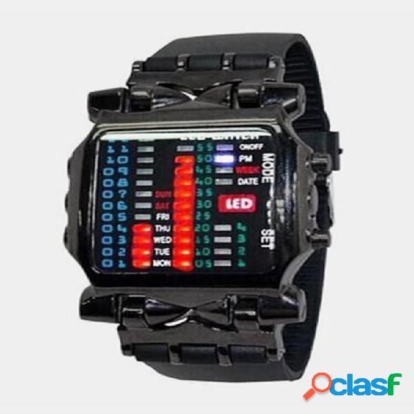 Binary Men Ver Square LED Hora Data Semana Display Colorful