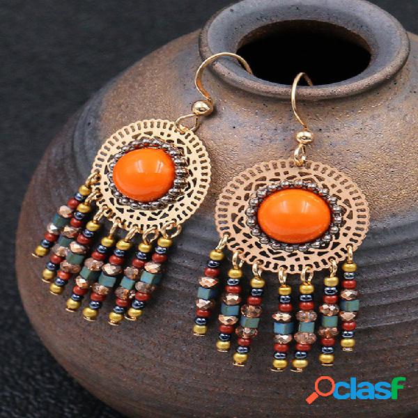 Bohemia Geometric Hollow Women Brincos Beaded Tassel