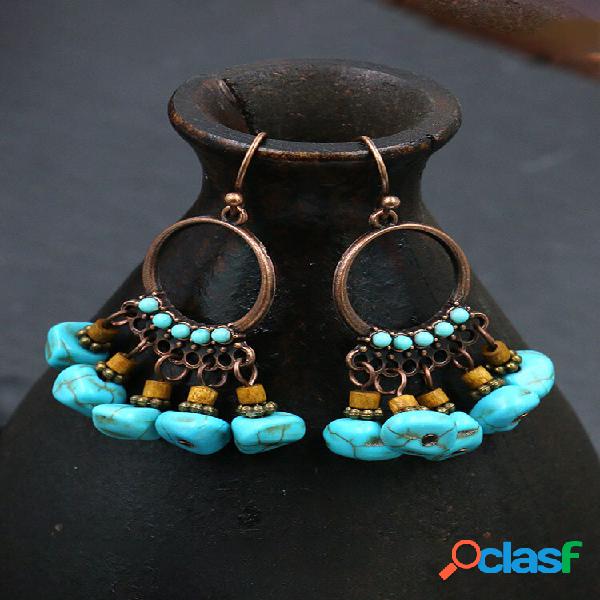 Bohemia Turquesa Pingente Brincos Vintage Alloy Circle