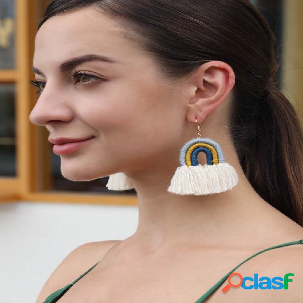 Bohemian Handmade Rainbow Tassel Brincos Temperament Corda