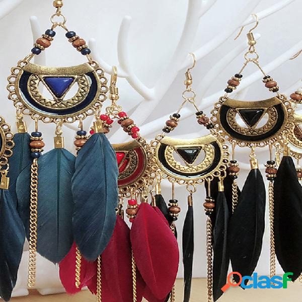 Bohemian Metal Tassel Stripe Beads Brincos Vintage Long