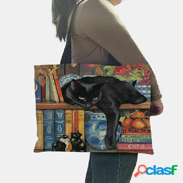 Bolsa de ombro feminina em feltro Óleo com estampa de gato