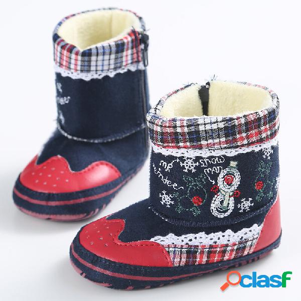 Bordado de Natal para meninas bebês Soft Botas de neve