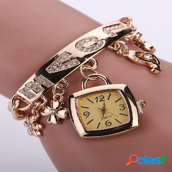 Borla geométrica de flores Pingente Watch incrustação de