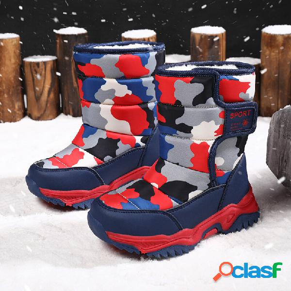 Botas de neve unissex para crianças camuflagem pano quente